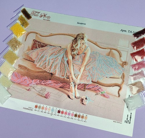 Bead Embroidery Kit DIY Beaded Stitching Stamped Needlepoint Ballerina ta-149(2) - Picture 3 of 19