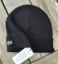 LACOSTE Black Wool Cuff BEANIE Hat Toque OSFA New Tags RB3502 00 031 Lac2
