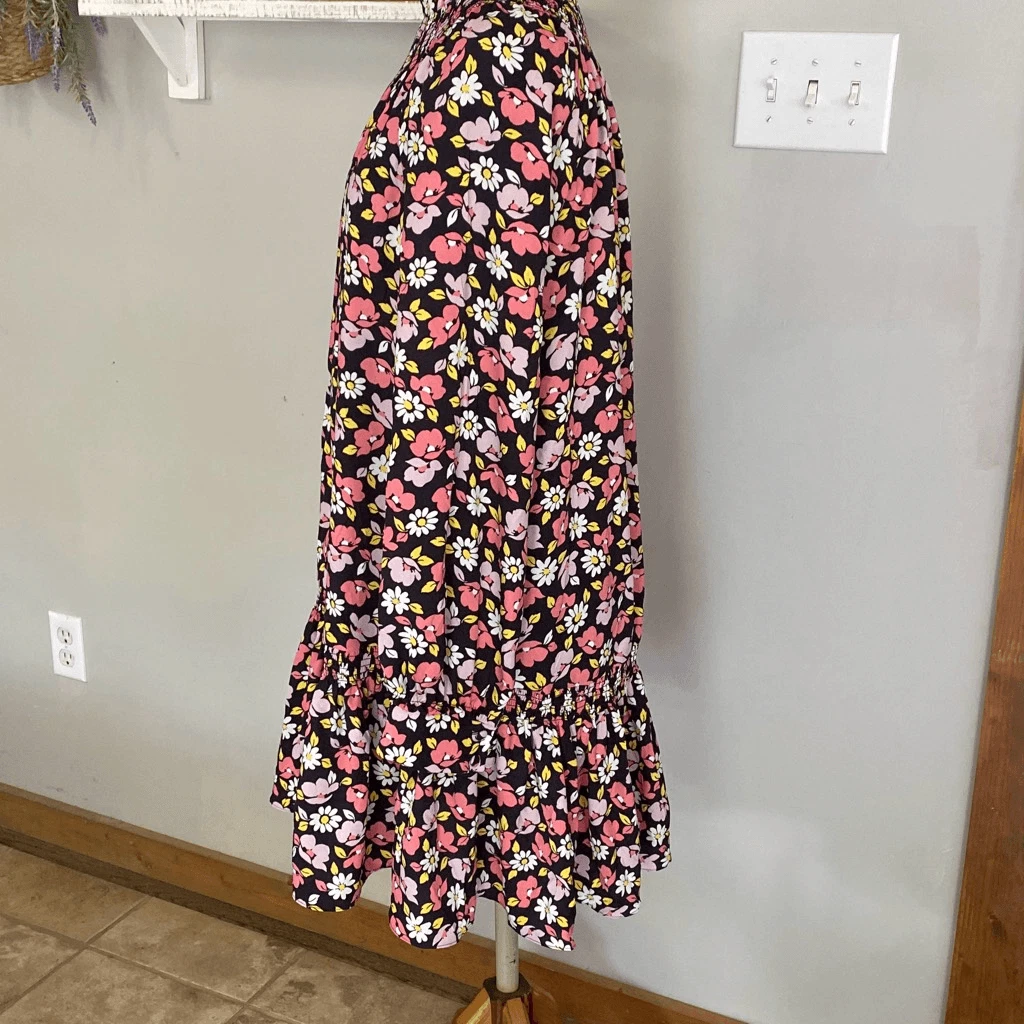 Abito a turno floreale Kate Spade Road trip taglia small nero rosa floreale manica lunga