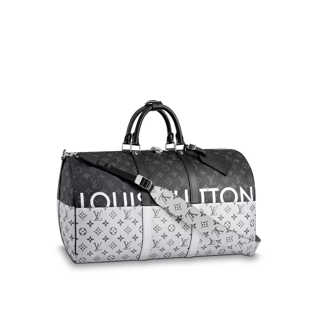 LOUIS VUITTON Keepall 50 Bandouliere Monogram Eclipse Travel Bag Black