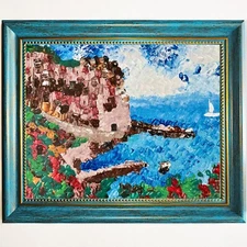 Impasto Italian Landscape Painting – Original Liguria View Artwork