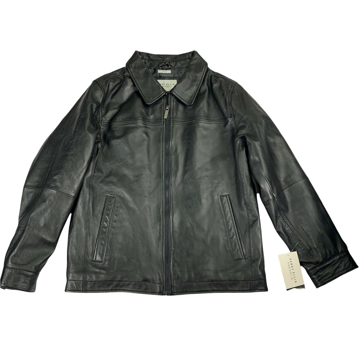 Perry Ellis Mens Classic Genuine Lambskin Leather Jacket Perry Ellis Mens Classic Genuine Lambskin Leather Jacket