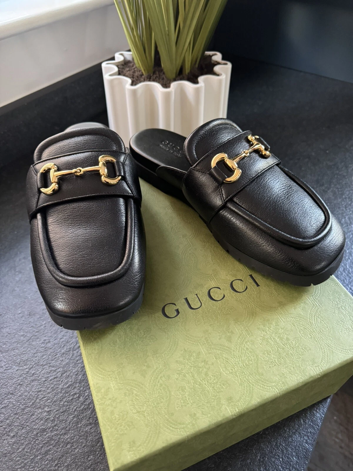Gucci Sliders Cuir Noir 9 43 Neuf