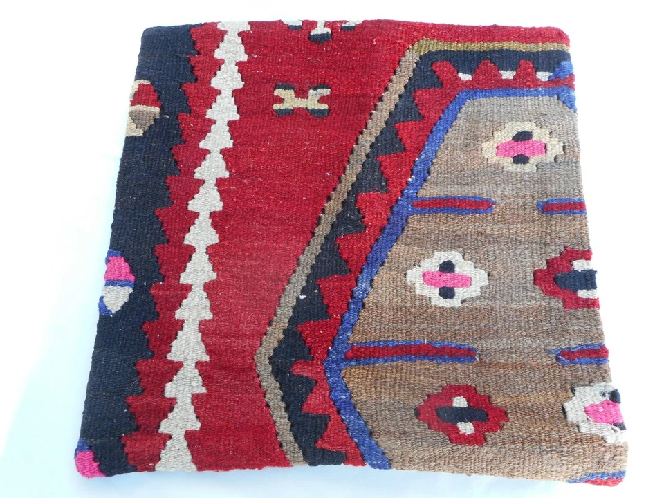 Capa de travesseiro Kilim exclusiva 16x16" estojo de tapete Kilim zíper escondido trabalho incrível - Imagem 4 de 4