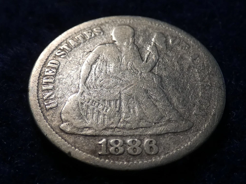 1886 Seated Liberty Silver Dime Circulated F-105 RPD Variety R-3 #3345 - Image 4 of 4