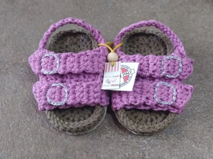 Sandali Birkenstock all'uncinetto neonato, Scarpine uncinetto, regalo nascita - Immagine 4 di 4