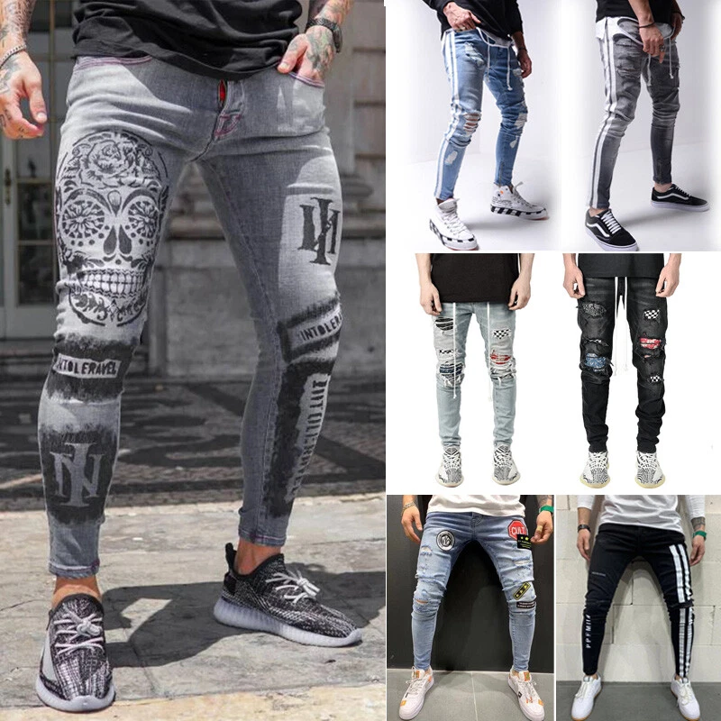 New Men&#039;s Jeans Skinny Jeans Stretch Slim Fit Pants Ripped Jeans Men | eBay