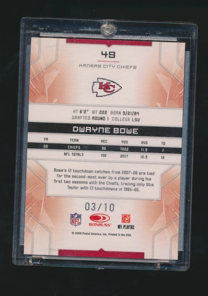 DWAYNE BOWE 2009 PANINI DONRUSS LIMITED SPOTLIGHT 03/10 - Image 2 of 2