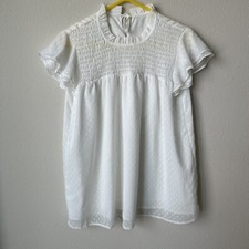 white Swiss Dot 28  Length shirt flutter sleeve Medium Tie Back