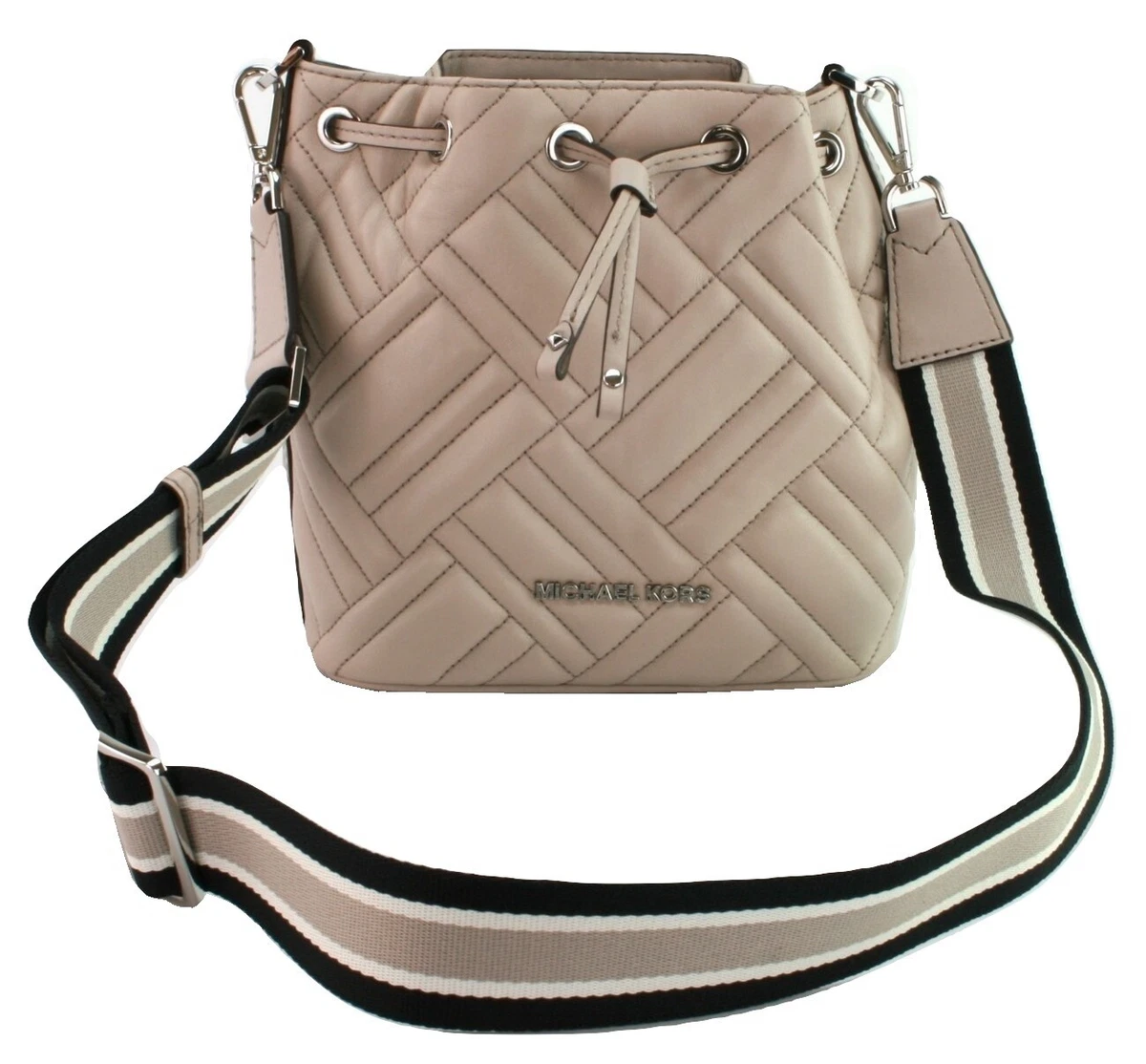 Michael Kors Grey Bucket Bag Quilted Leather Medium Handbag Peyton RRP 270