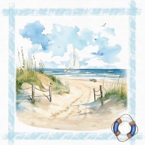4 x Lunch Napkins/33cm/3Ply/Decoupage/Coast/Sailing/Dunes/Boat/Sand