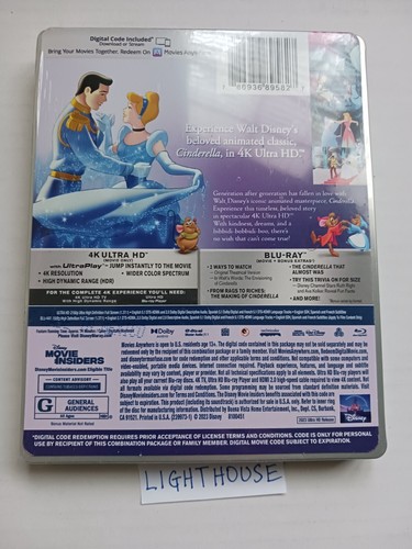 CINDERELLA DISNEY 100 STEELBOOK BRAND NEW OOP 4K UHD + BLU-RAY + DIGITAL 1 - Picture 2 of 2