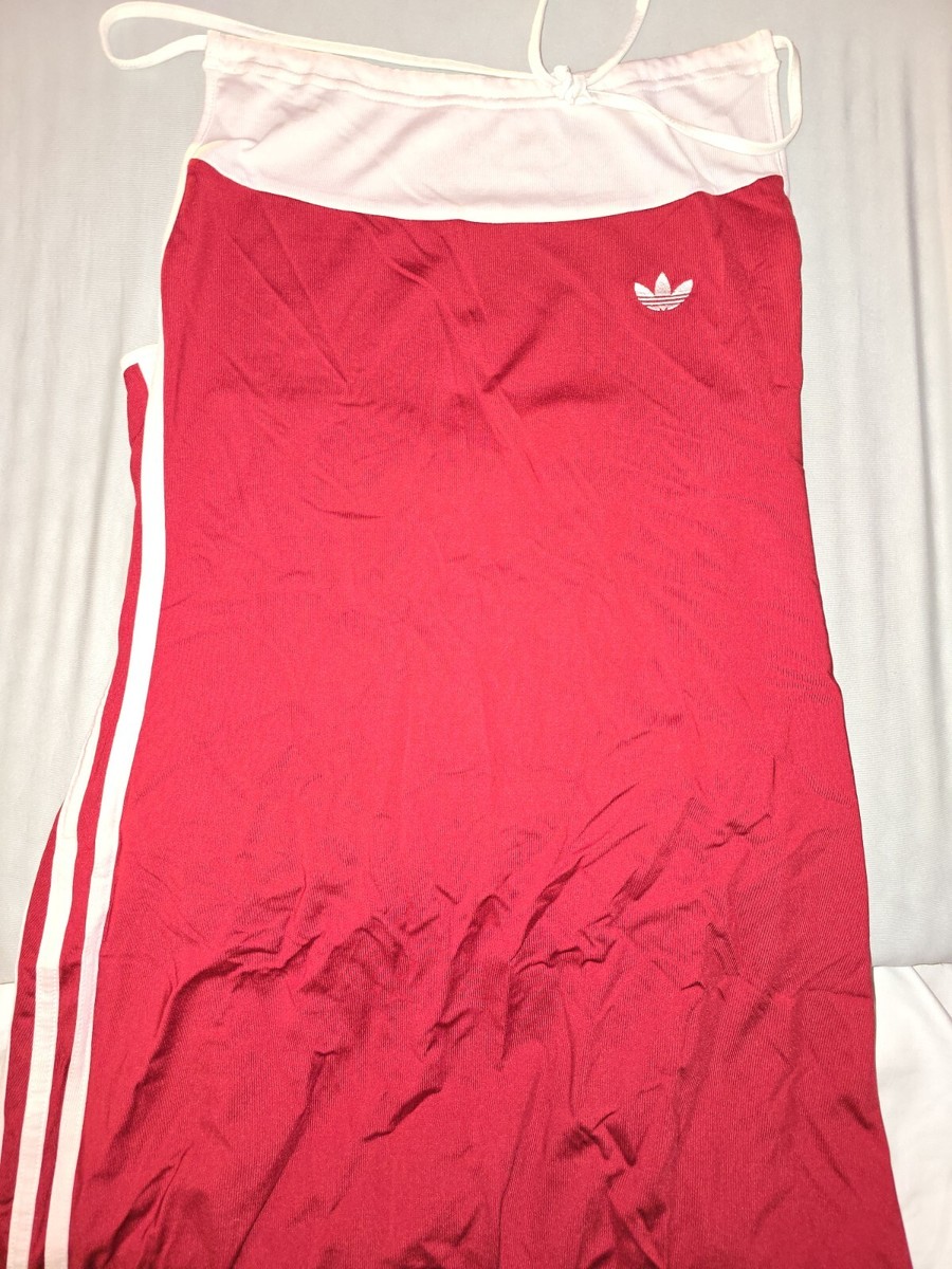 Adidas Large Tank Dress Red with White Stripes Spaghetti Straps