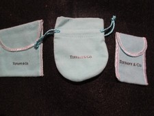 3 Tiffany  Co Small Blue Fabric Jewelry Pouchs Drawstring Bag