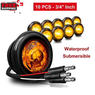 10PC 3/4'' Round Amber Trailer LED Marker Light 3 Wire/DRL, Turn Signal DOT FMVSS