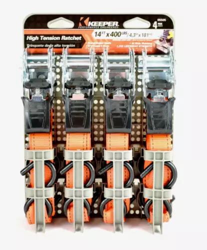 Keeper 14' RATCHET TIE DOWN Orange Double J Hooks 400 lb. High Tension 05505 NEW