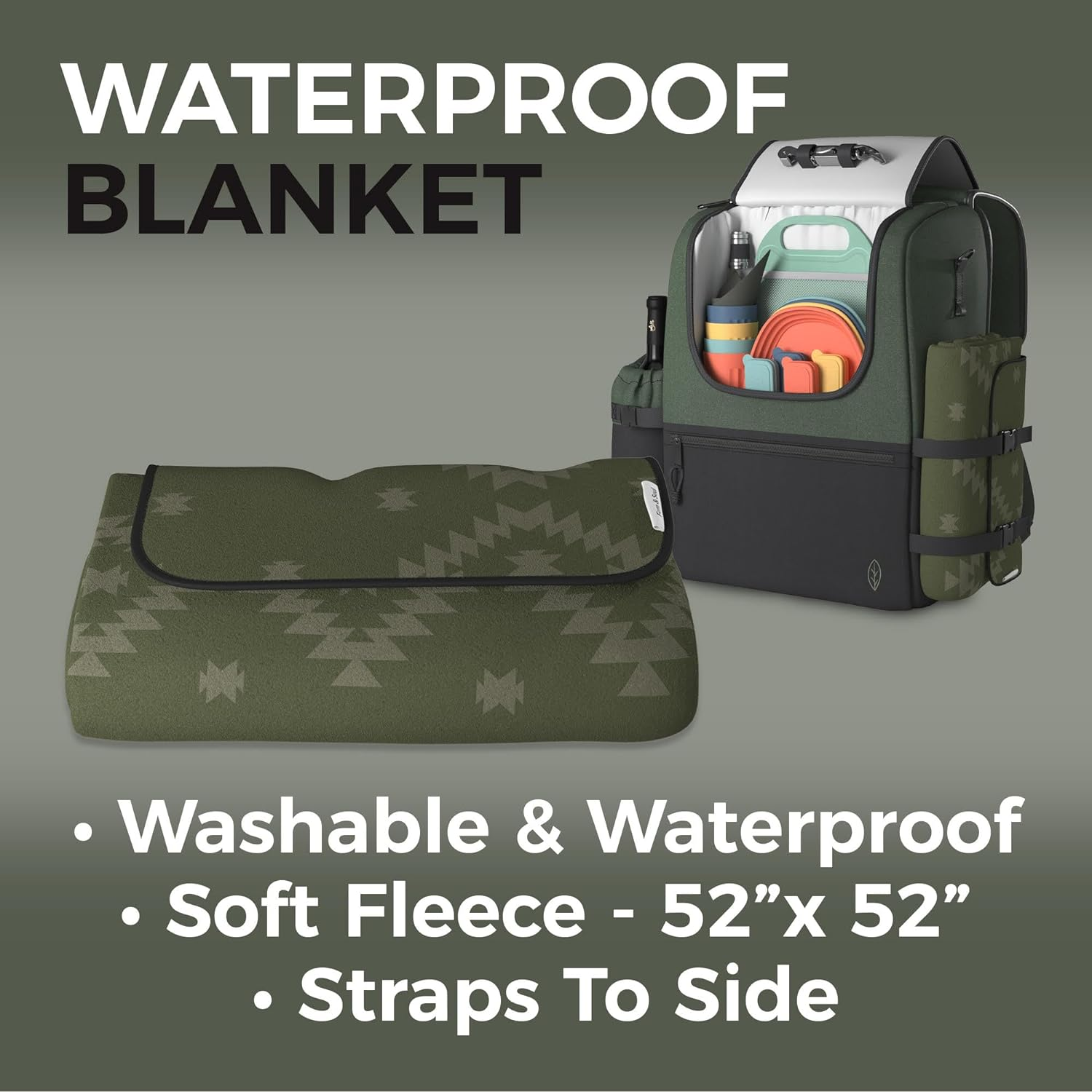 Picnic Backpack Set for 4 with Blanket and Cooler Bag. Stylish Picnic