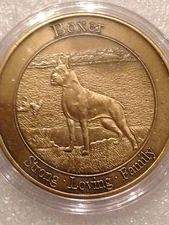  Challenge Coin Round 1 oz Antique Bronze Coated Brass Boxer Dog Animal Series