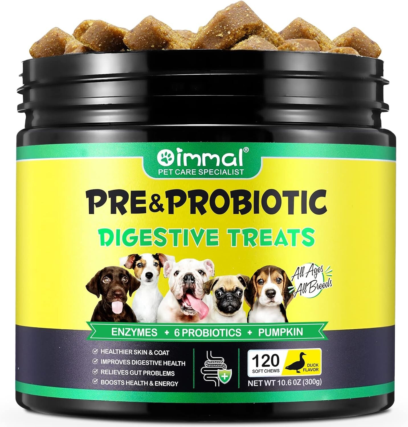 Probiotici Premium per Cani | 120 Chews Anatra | Difesa e Digestione