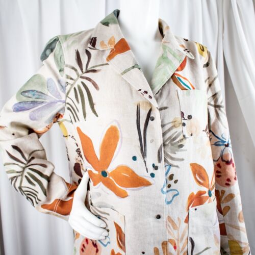 LAFAYETTE 148 Neu Hellbraun Mehrfarbig Blumen Blätter Leinen Damen Jacke Mantel Größe L - Bild 10 von 12