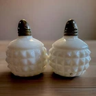 Vintage Milk Glass Hobnail Salt and Pepper Shakers, Diamond Point Pattern