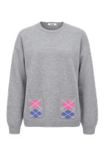 Vintage 1990s Wool Argyle Sweater Unisex Long Sleeve Gray Pink