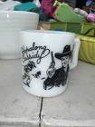 Vtg MCM 1950s Hazel Atlas Black Hopalong Cassidy Childs White Milk Glass Mug Cup