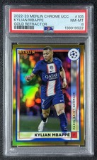 KYLIAN MBAPPE PSA 8 2022-23 TOPPS MERLIN CHROME UCC #105 GOLD REFRACTOR 17/50