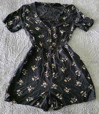 Madewell Romper Womens XXS Black Floral Button Front Short Sleeve Summer