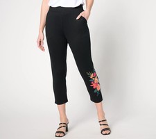 Denim  Co. Regular Placement Print Pull-On Slim Crop Pants-Black-XL-NEW-A647763