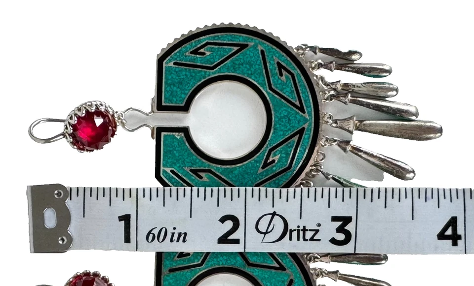 Gucci $1,550 Auth Enamel Synthetic Ruby Geometric Garden Drop Earrings Silver - Image 4 of 4