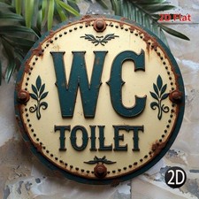 Vintage-Style Circular Tin Metal Signs Home D cor 8x8 Toilet "WC Toilet" with Ru