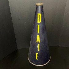 Vintage Cheerleader MEGAPHONE w Handle Pep Rally Cheer Squad Blue w Yellow DIANE