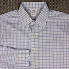 Brooks Brothers Mens Shirt 16 34 Long Sleeve Blue White Plaid Regular Fit Cotton