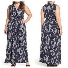 Eliza J Navy and White Geometric Print Sleeveless Maxi Dress SZ 14