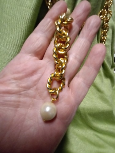 1990S HEAVY & CHUNKY Shiny GOLDTONE Faux Pearl CHAIN LINK BELT The Limited - Picture 3 of 13