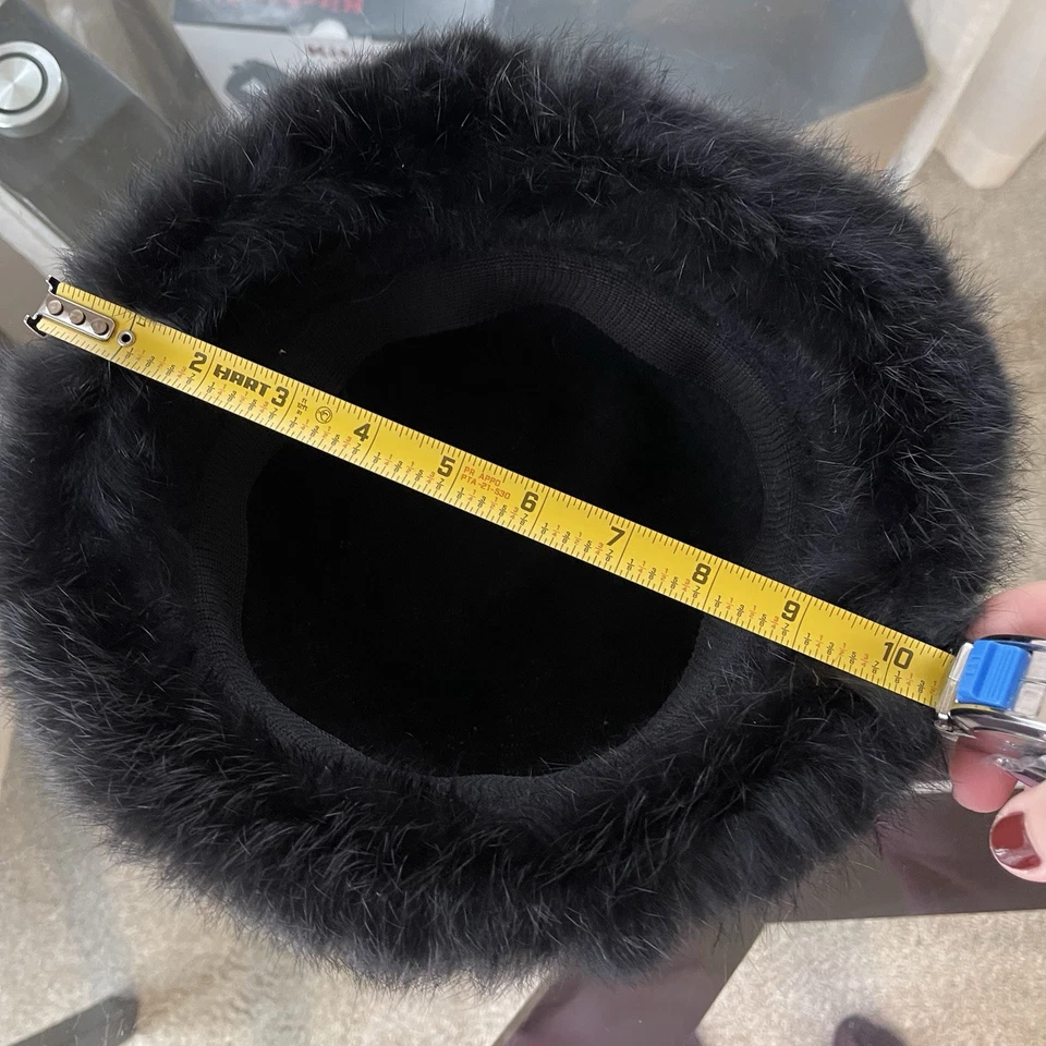 Angora Fur Trim Bucket Hat Black Cloche Floppy Soft One Size VTG 90s Y2K - Image 4 of 4