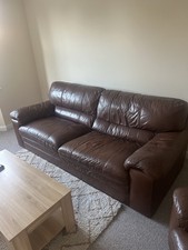 Brown Leather Sofa Set with Matching Armchair, 90cm L x 36 W x 35 H