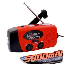 Solar Emergency Hand Crank Weather Radio, Portable Self Powered NOAA M Red