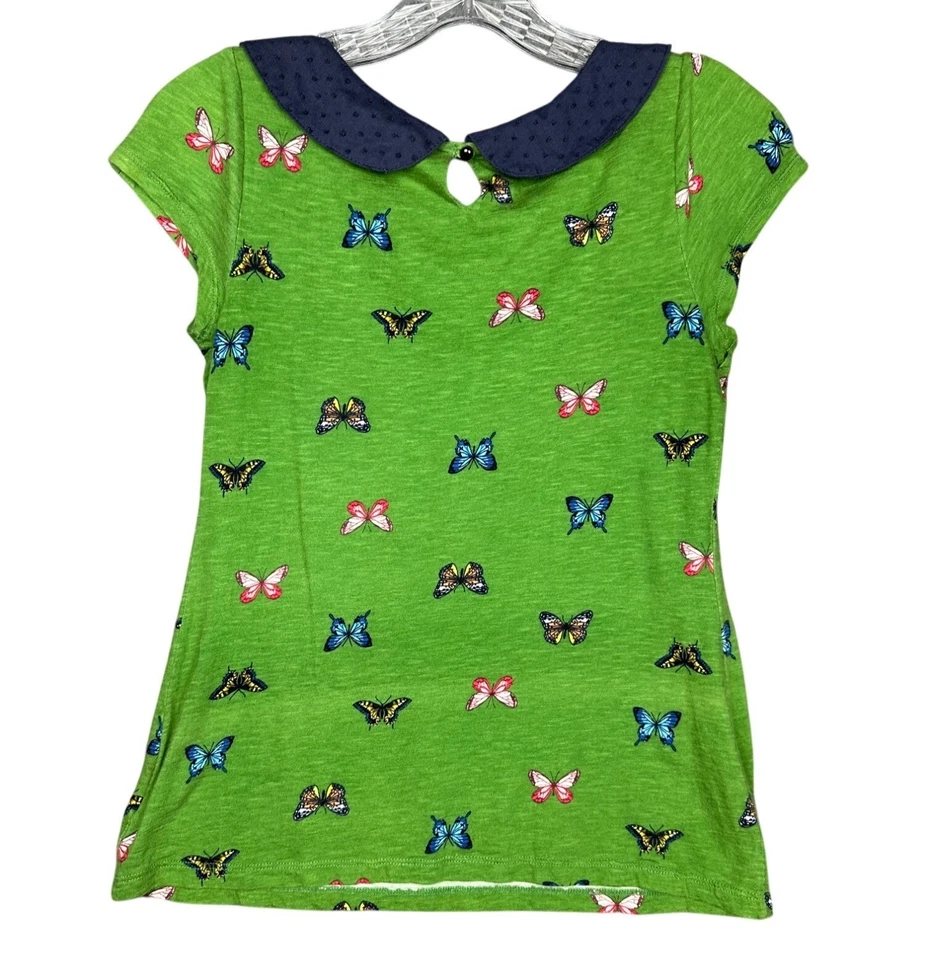 Anthropologie Green Butterfly Top XS Peter Pan Collar As Seen On Big Bang Theory - Image 3 of 4
