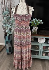 Nine West Multicolor Geometric Strappy Sweetheart Maxi Dress Long M