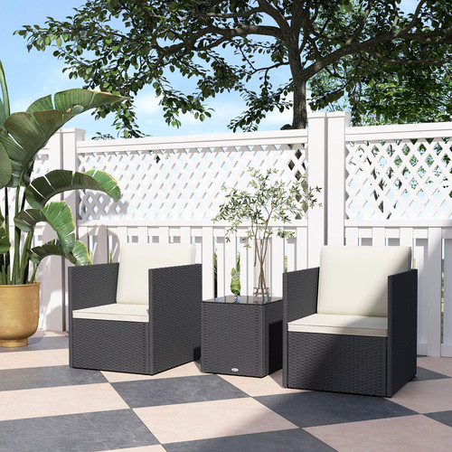 3 Piece Rattan Patio Bistro Set 2 Folding Armchairs Cushions… at eBay