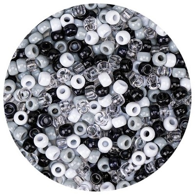 1000PCS 6x9mm Pony Beads Bulk   Black, Gray, White Kandi 6X9Mm, Neutral 