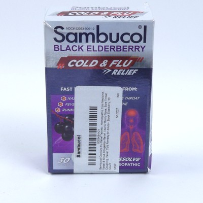Sambucol Black Elderberry Cold and Flu Relief Tablets 30 Count Open Box Exp 5/27