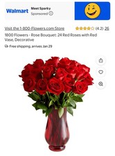 Rose Bouquet 24 Red Roses Count With Red Vase Decorative