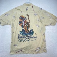 Tommy Bahama Cigar Club L Yellow All Over Graphic Buttoned Short Sleeve Shirt