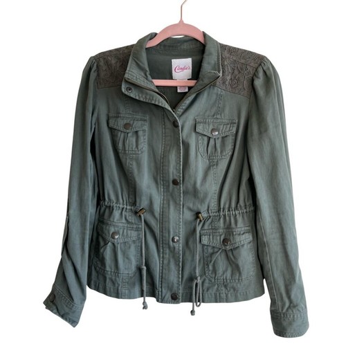 CANDIES Olive Green Utility Jacket Lace Shoulders Women's Size M