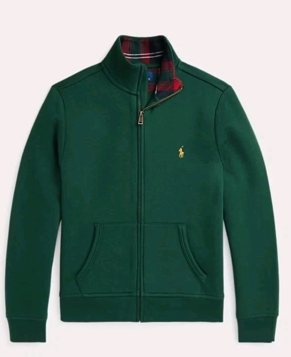 NEW Polo Ralph Lauren Full Zip Fleece Jacket Sweater Green Plaid Pony Youth XL