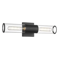 JAZAVA 20.67 in. 2-Light Matte Black Vanity Light with Clear Glass Shade