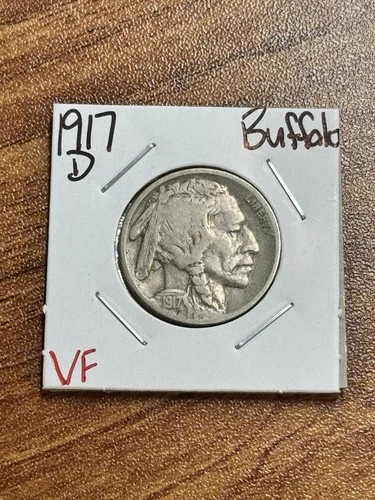 1917 D Buffalo Nickel Original VF Very Fine U.S. 5c Type Coin (Raw14682)